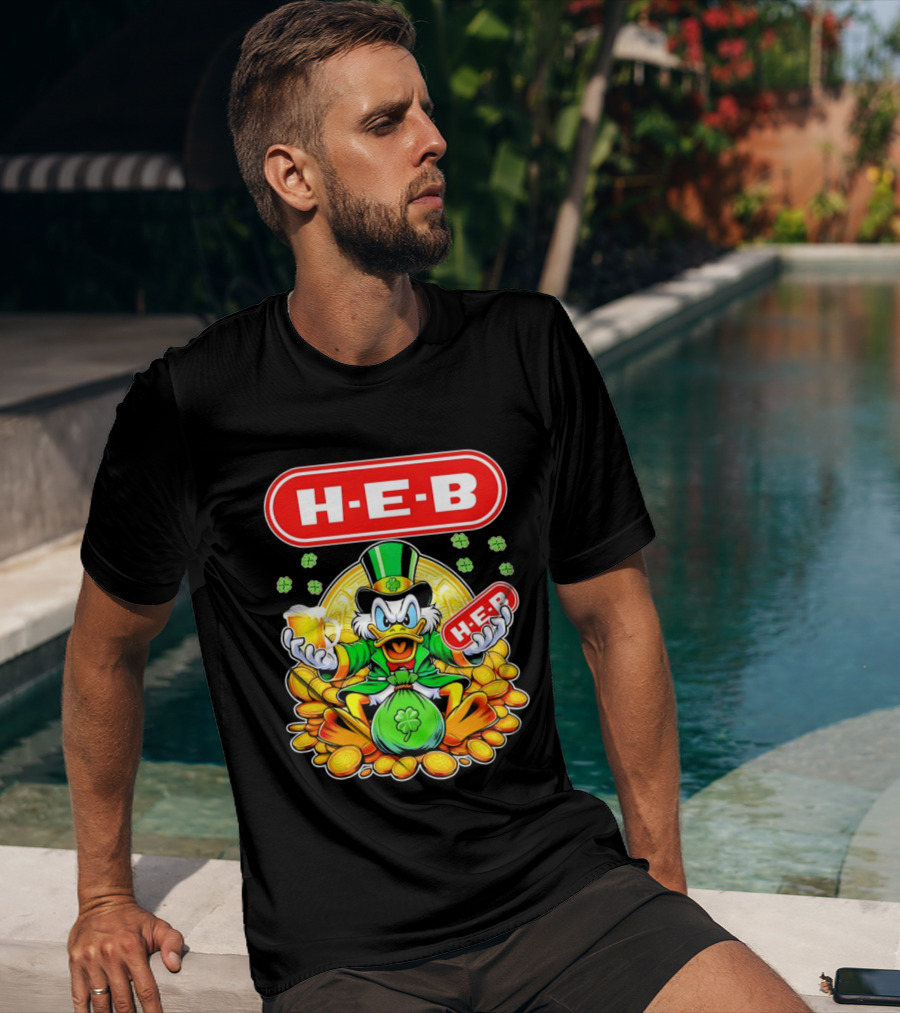 H E B St Patricks Day Scrooge McDuck Coins And Clover Hat T-Shirt