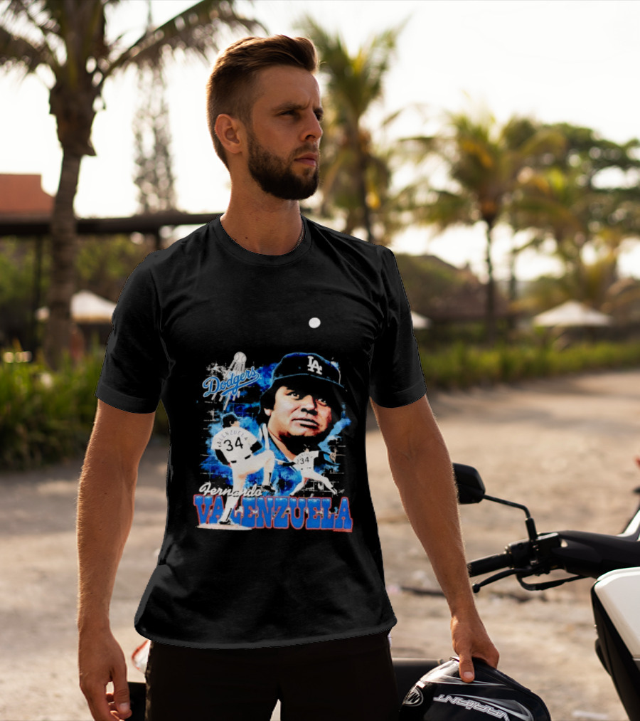 Los Angeles Dodgers Fernando Valenzuela Legendary Pitcher Icon Blue T-Shirt