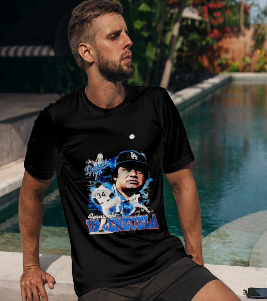 Los Angeles Dodgers Fernando Valenzuela Legendary Pitcher Icon Blue T-Shirt
