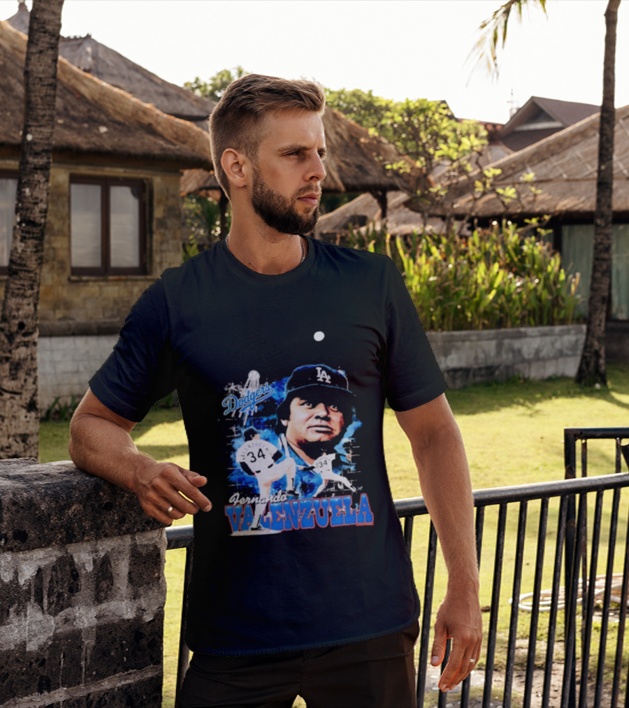 Los Angeles Dodgers Fernando Valenzuela Legendary Pitcher Icon Blue T-Shirt