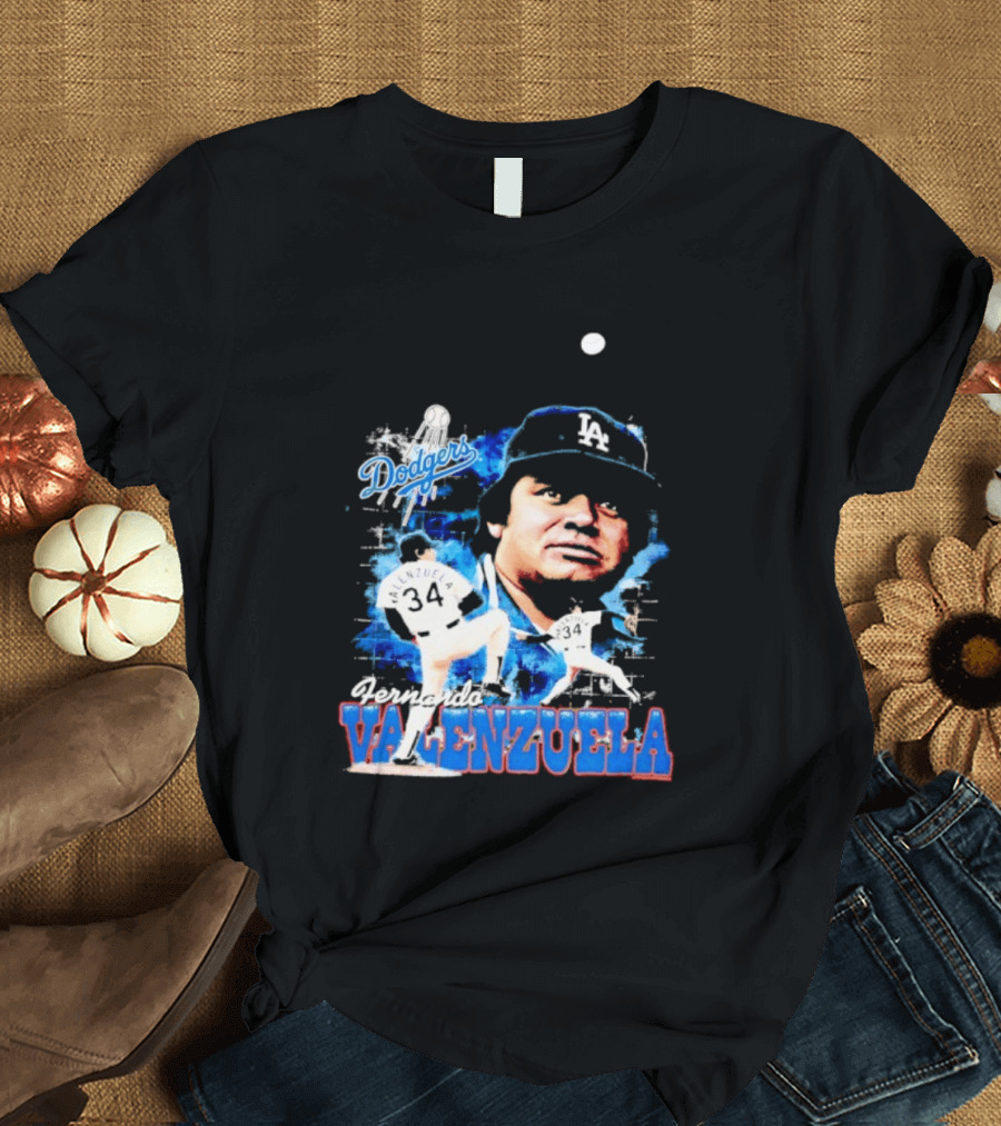 Los Angeles Dodgers Fernando Valenzuela Legendary Pitcher Icon Blue T-Shirt