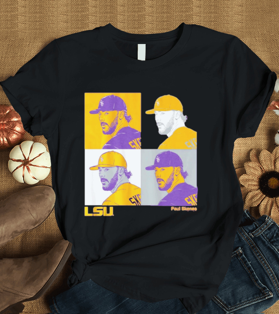 LSU Baseball Paul Skenes Colorful Collage Panels T-Shirt