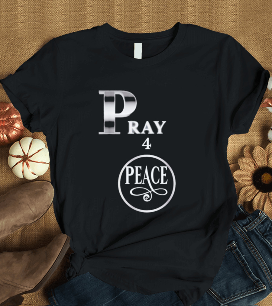 Pray 4 Peace Silver Letters Circular T-Shirt