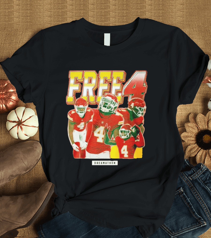 Free 4 Dreamathon Player Collage Red Football Jersey Number 4 T-Shirt