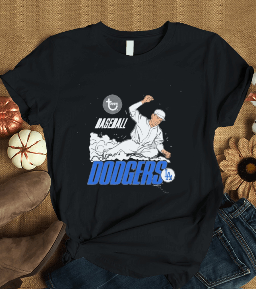 Dodgers LA Baseball Cartoon Topps MLB Raglan T-Shirt