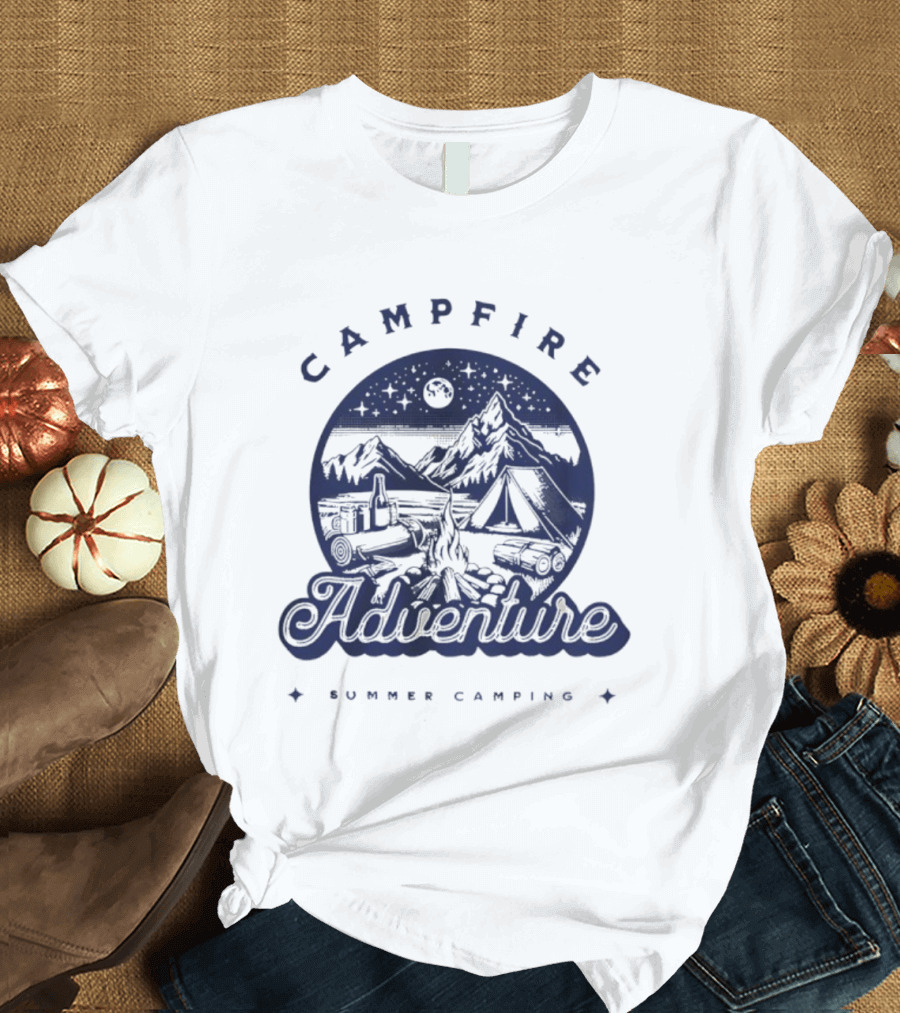 Campfire Adventure Mountains Summer Camping Experience T-Shirt