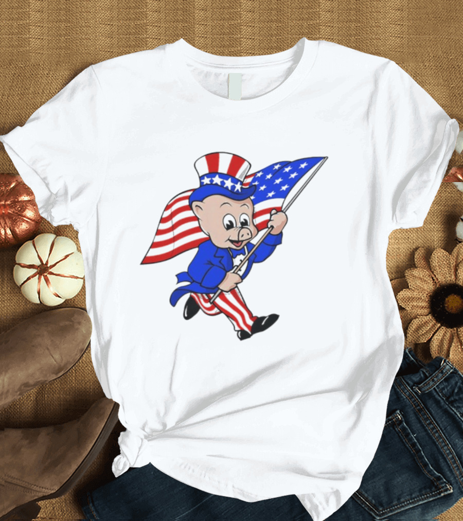 Piggly Wiggly Patriotic July 4th Celebration With American Flag And Uncle Sam Hat T-Shirt