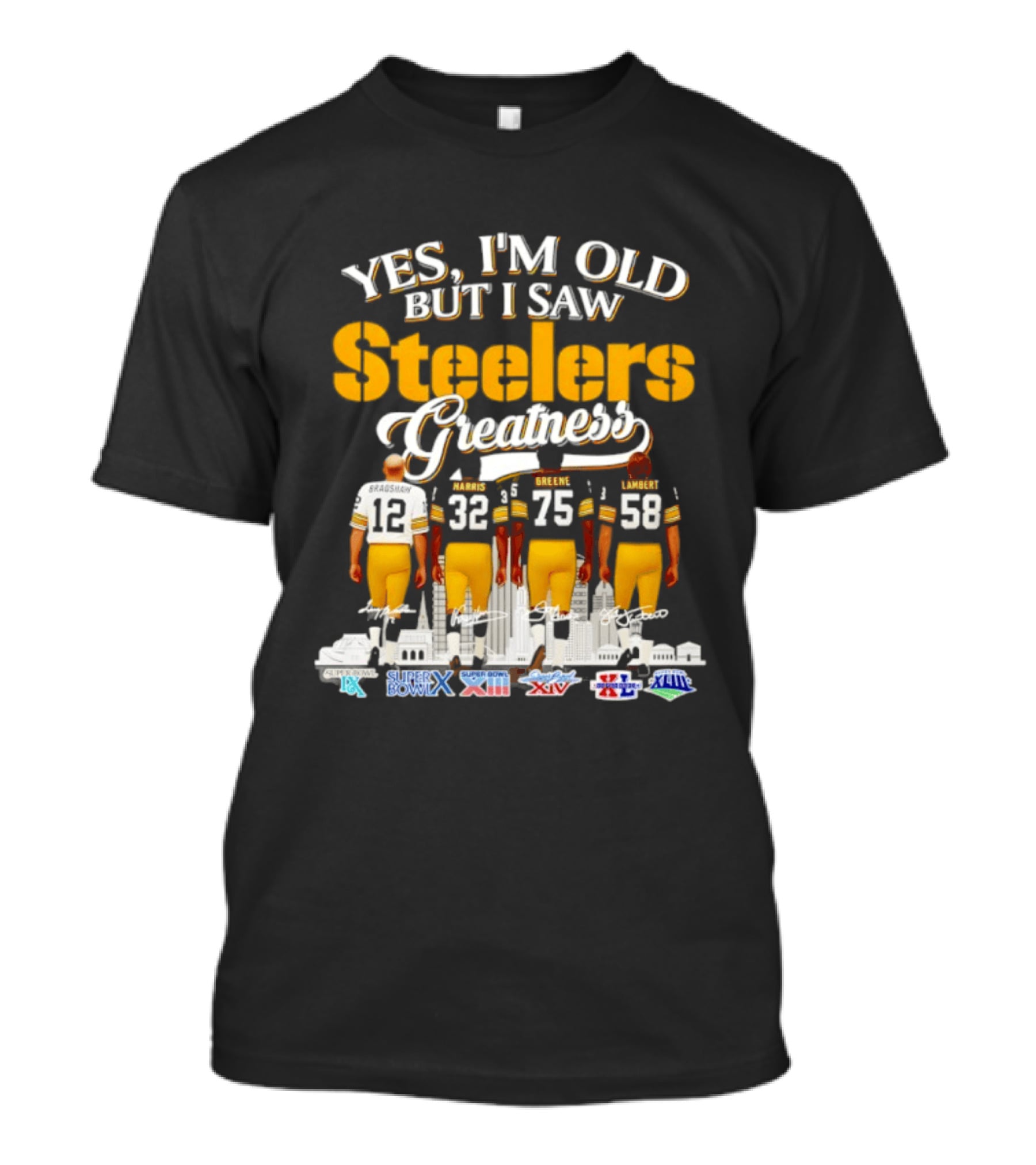 Yes I'm Old But I Saw Steelers Greatness Harris Greene Lambert Bradshaw Super Bowl Champs T-Shirt