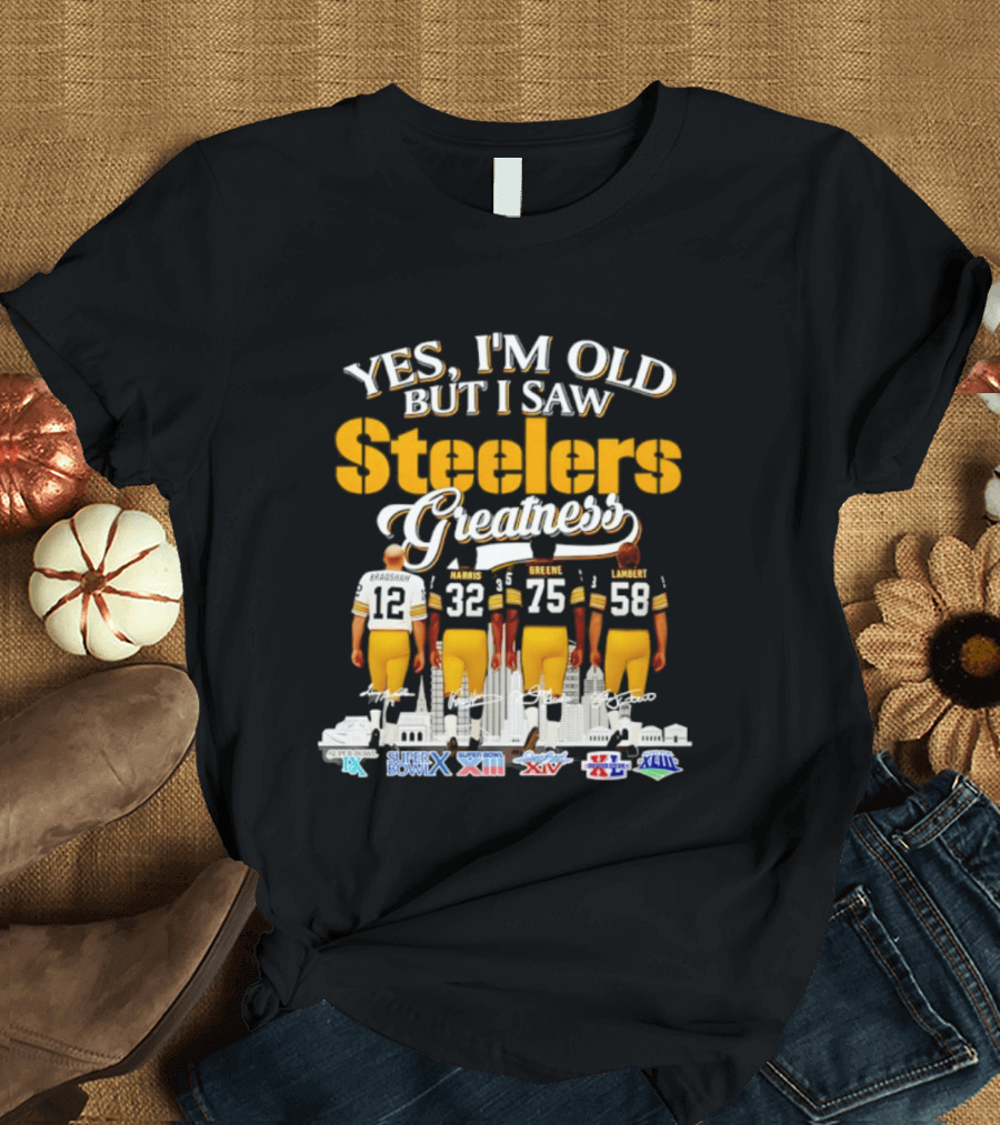 Yes I'm Old But I Saw Steelers Greatness Harris Greene Lambert Bradshaw Super Bowl Champs T-Shirt