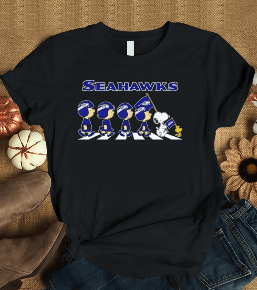 Seattle Seahawks Peanuts Characters Walking Football Fan T-Shirt