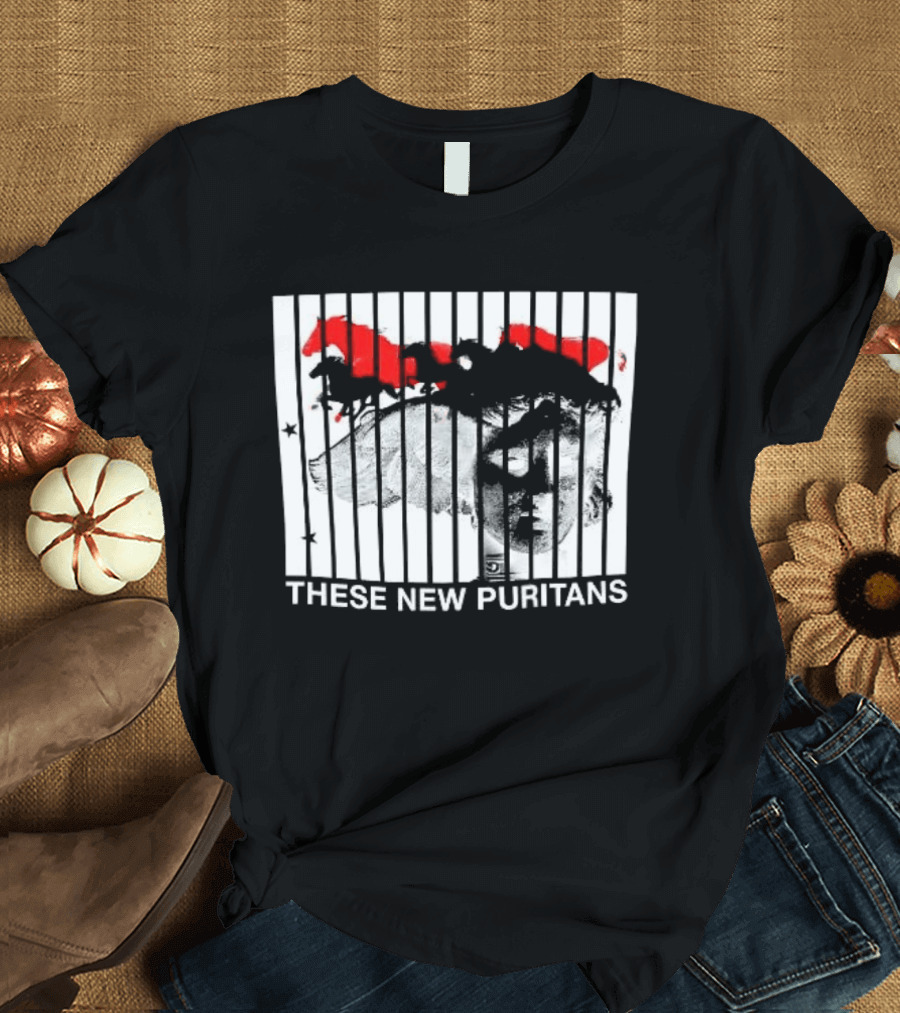 These New Puritans Face And Red Abstract Paint Stripes T-Shirt