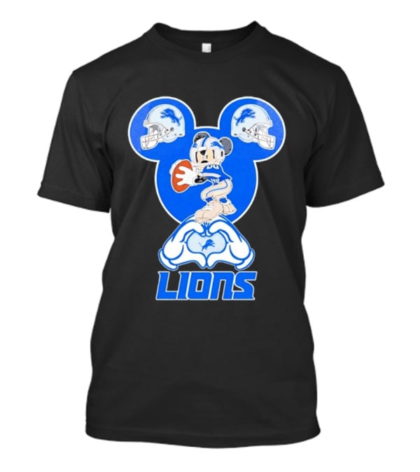 Detroit Lions Mickey Mouse Football Heart Helmets T-Shirt
