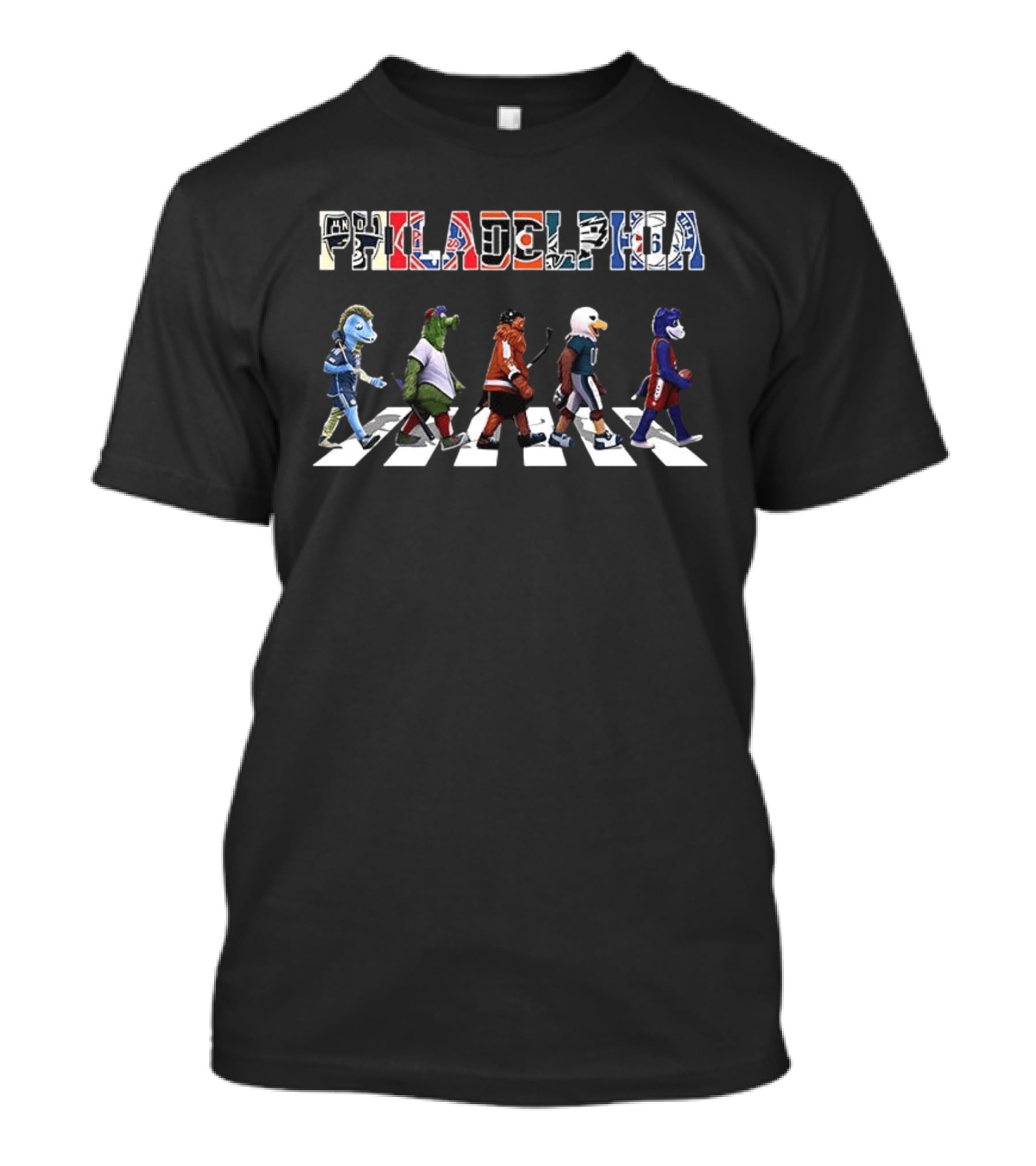 Philadelphia Sports Teams Phillies Flyers Eagles 76ers Union Mascots Crossing T-Shirt