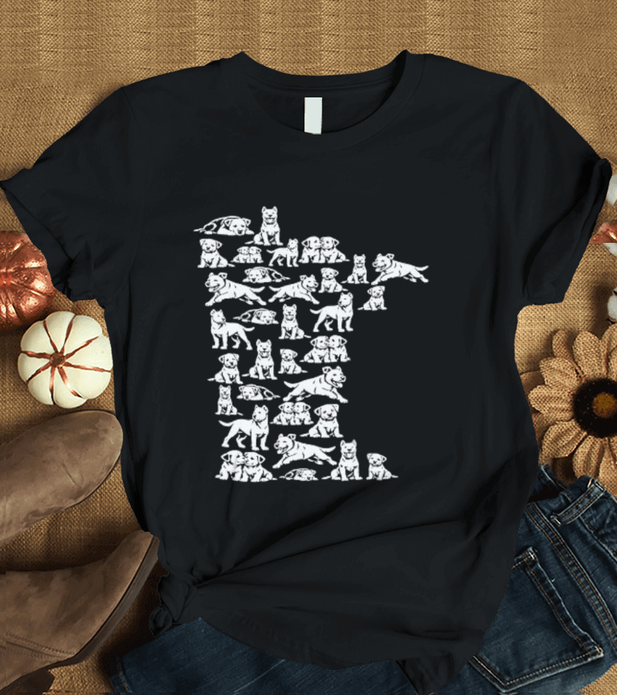 Pit Bull Terrier Silhouettes Minnesota Map T-Shirt
