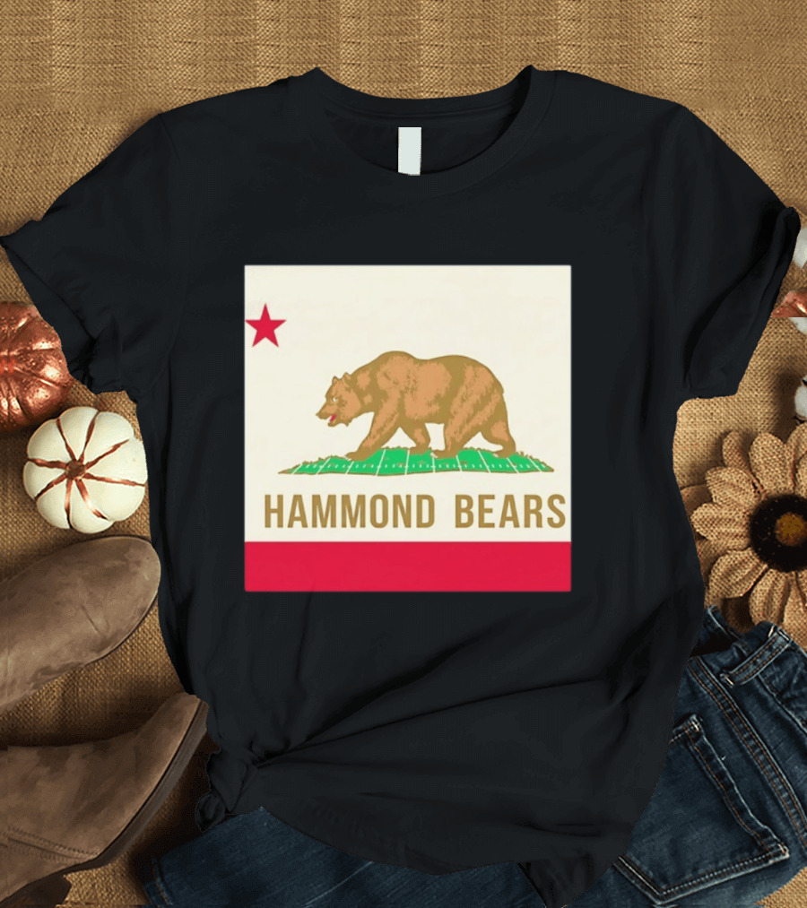 Hammond Bears California Flag Red Star Bear Image T-Shirt