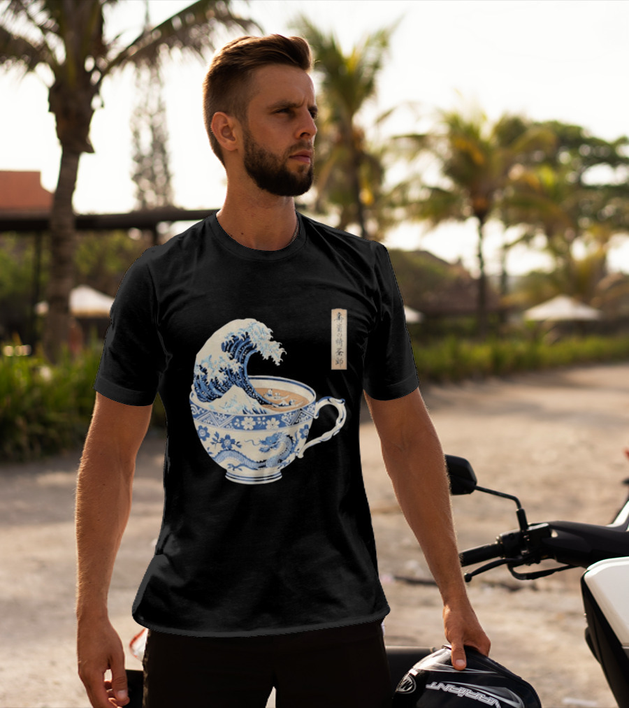 The Great Kanagawa Tea Cup Ukiyo E Wave Meets Dragon Porcelain T-Shirt