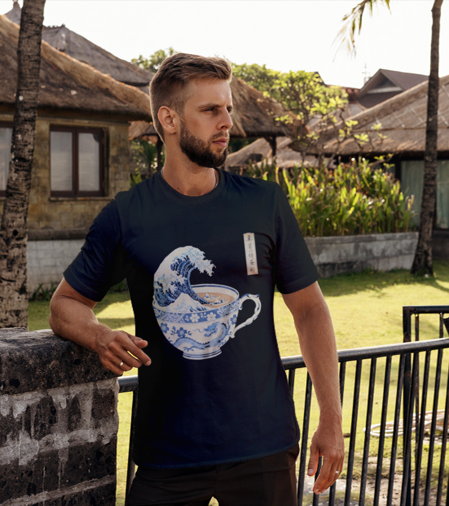 The Great Kanagawa Tea Cup Ukiyo E Wave Meets Dragon Porcelain T-Shirt