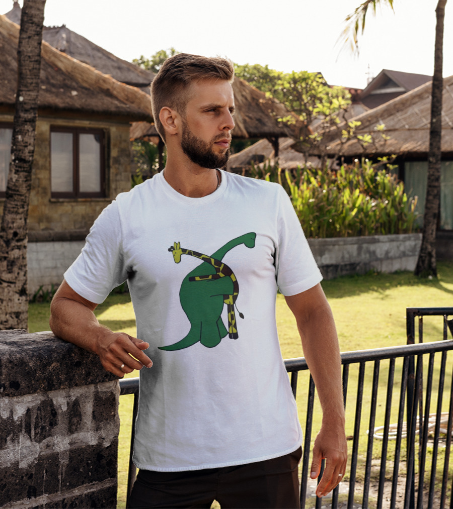 Dinosaur And Giraffe Friendship Embrace T-Shirt