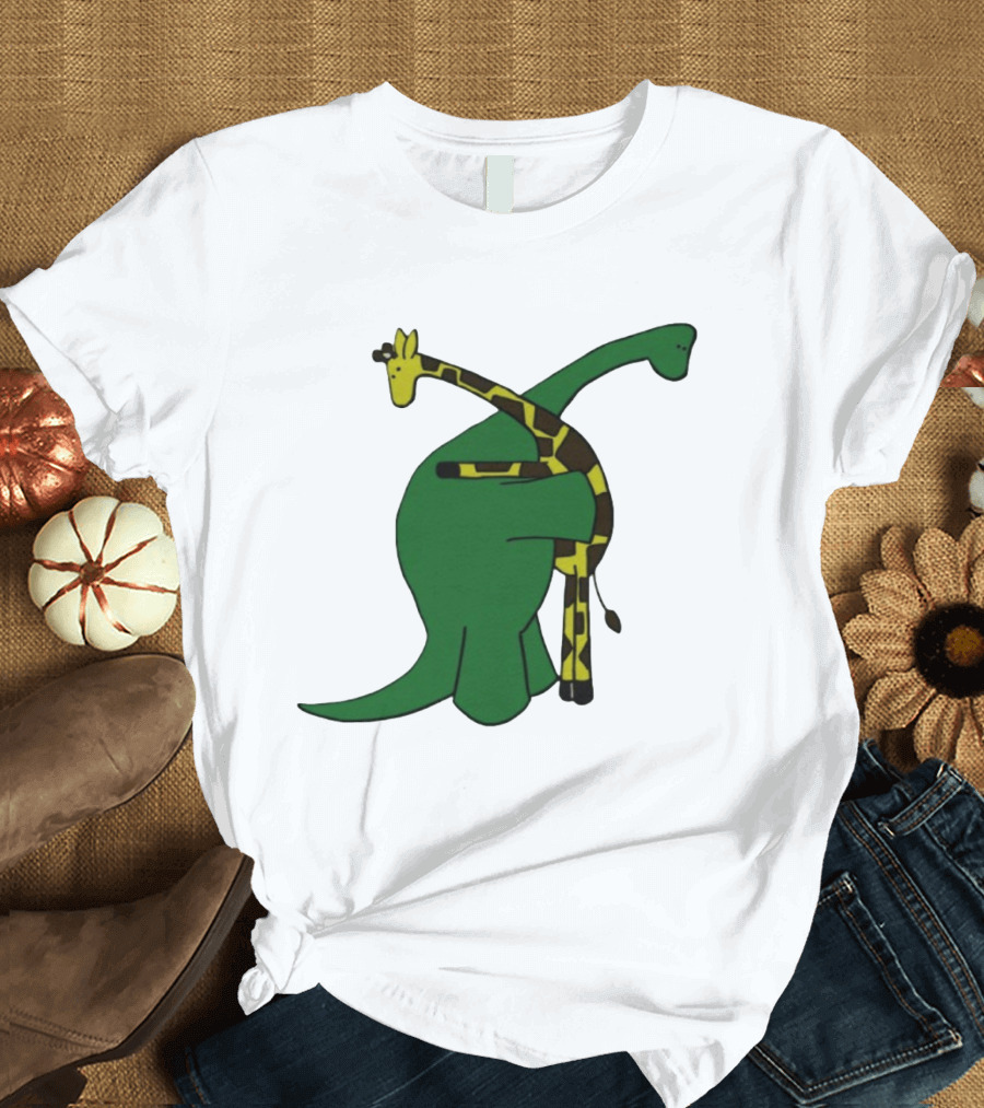Dinosaur And Giraffe Friendship Embrace T-Shirt