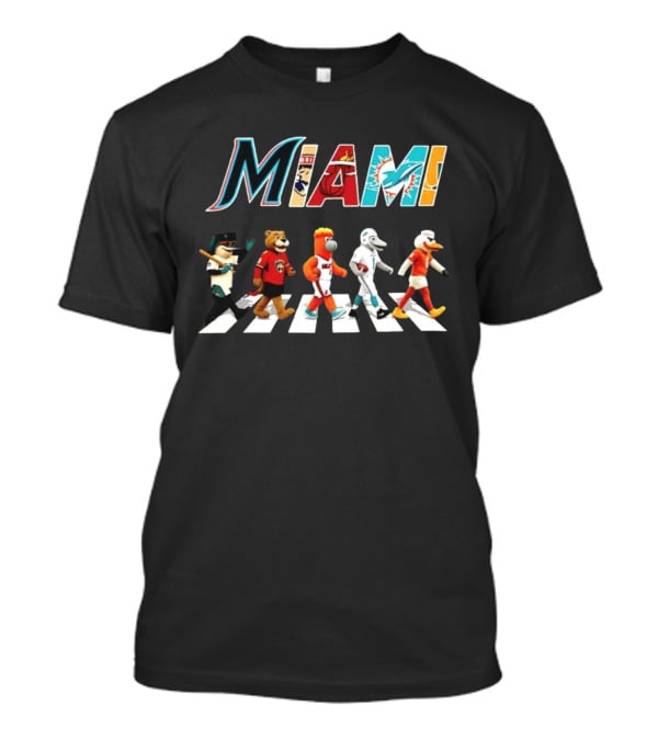 Miami Marlins Panthers Heat Dolphins Hurricanes Mascots Crosswalk T-Shirt