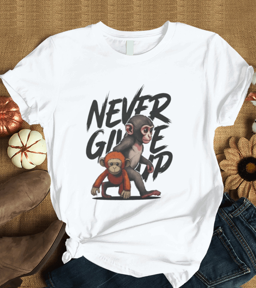 Never Give Up Inspirational Monkeys Motivational Message T-Shirt