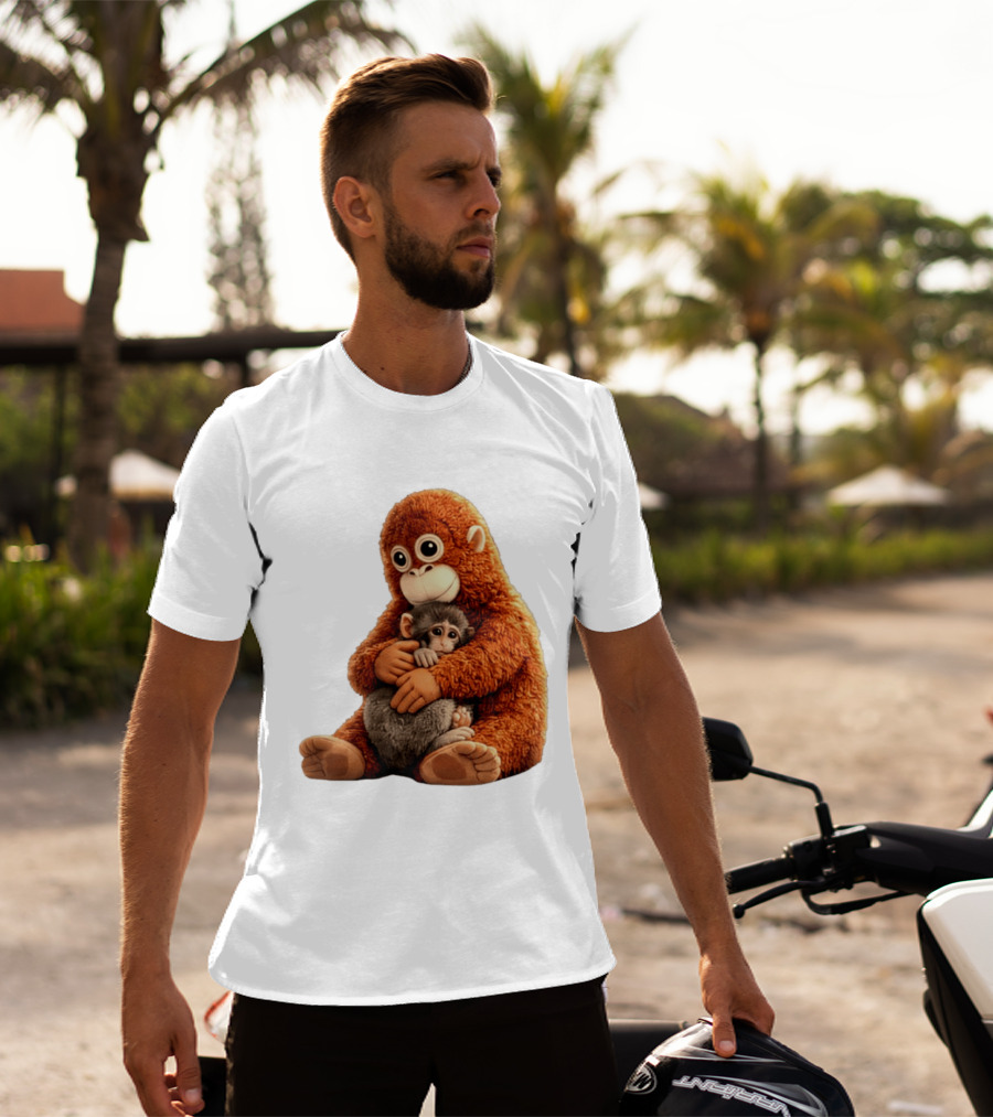 Punch Monkey Hugging Plush Baby Monkey T-Shirt