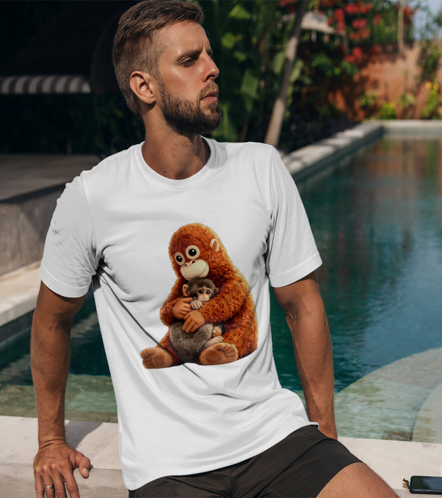 Punch Monkey Hugging Plush Baby Monkey T-Shirt