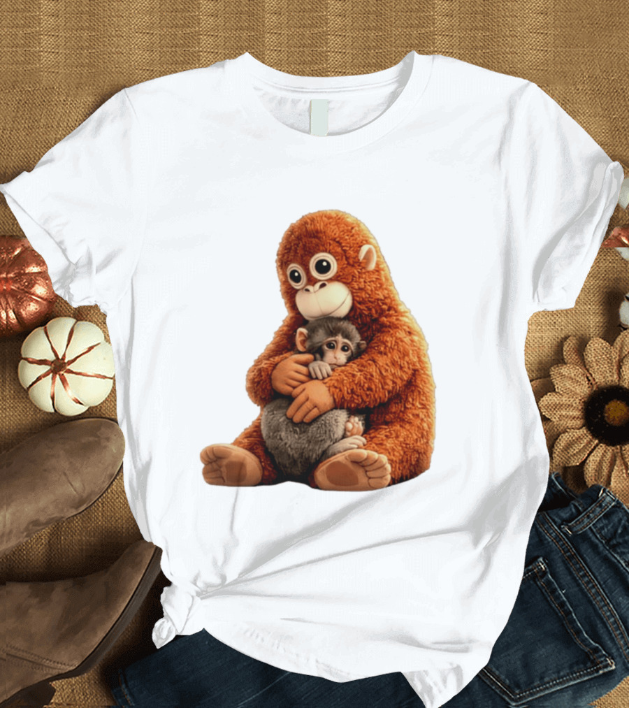 Punch Monkey Hugging Plush Baby Monkey T-Shirt