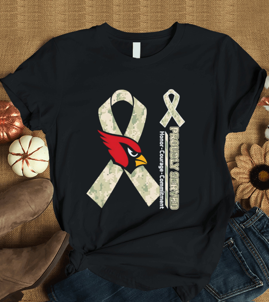 Arizona Cardinals Proudly Served Military Camo Honor Courage Commitment T-Shirt