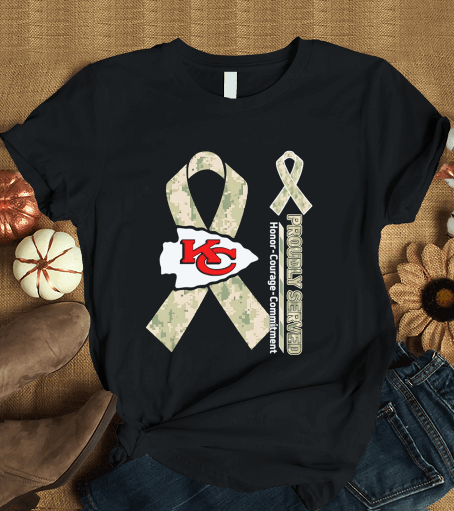 Kansas City Chiefs Military Support Honor Courage Commitment Kansas Camo Ribbon T-Shirt
