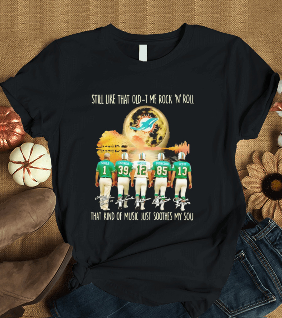 Miami Dolphins Shula Csonka Griese Buoniconti Scott Old Time Rock 'N' Roll Moon Skyline T-Shirt