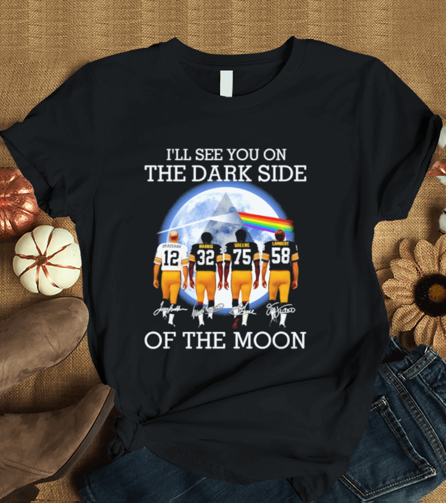 Pittsburgh Steelers I'll See You On The Dark Side Of The Moon Players Walking In Front Of Moon And Prism T-Shirt