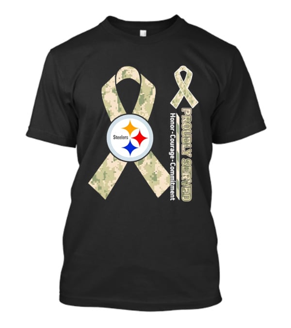 Pittsburgh Steelers Camouflage Ribbon Proudly Served Honor Courage Commitment T-Shirt