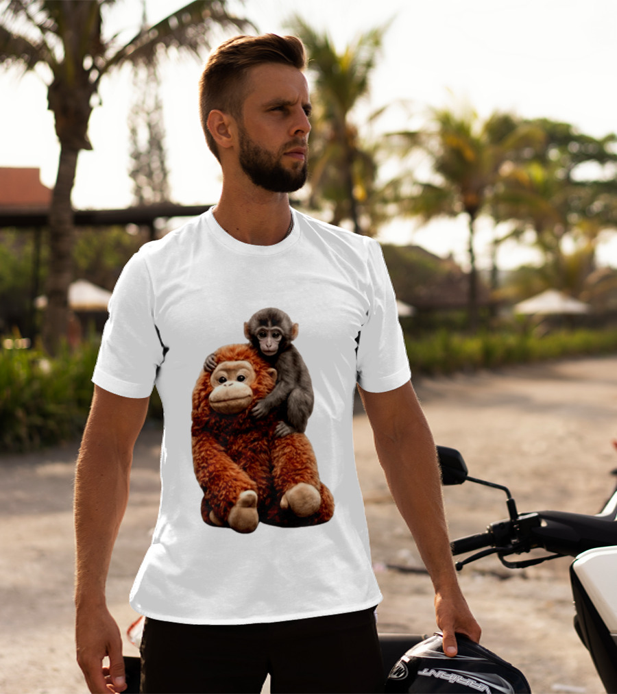 Monkey Punch Plush Toy And Baby Monkey Cuddling Image T-Shirt