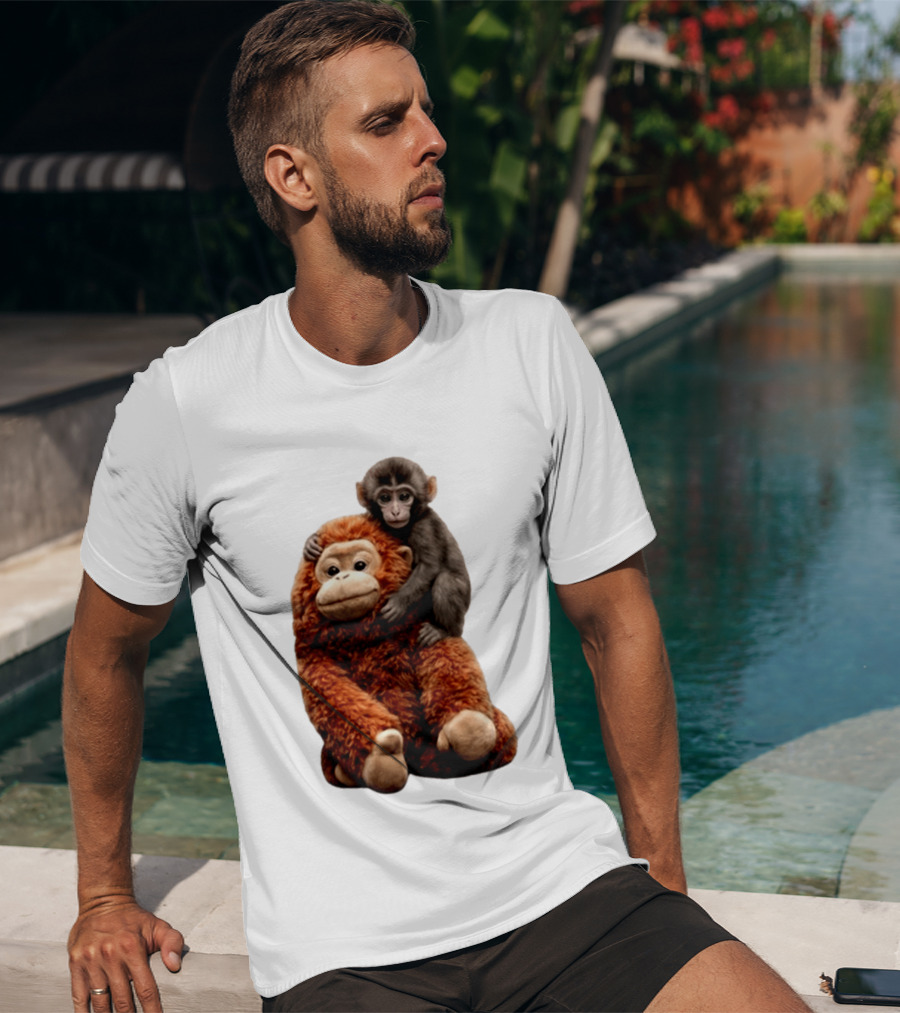 Monkey Punch Plush Toy And Baby Monkey Cuddling Image T-Shirt