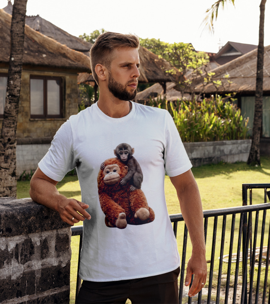 Monkey Punch Plush Toy And Baby Monkey Cuddling Image T-Shirt