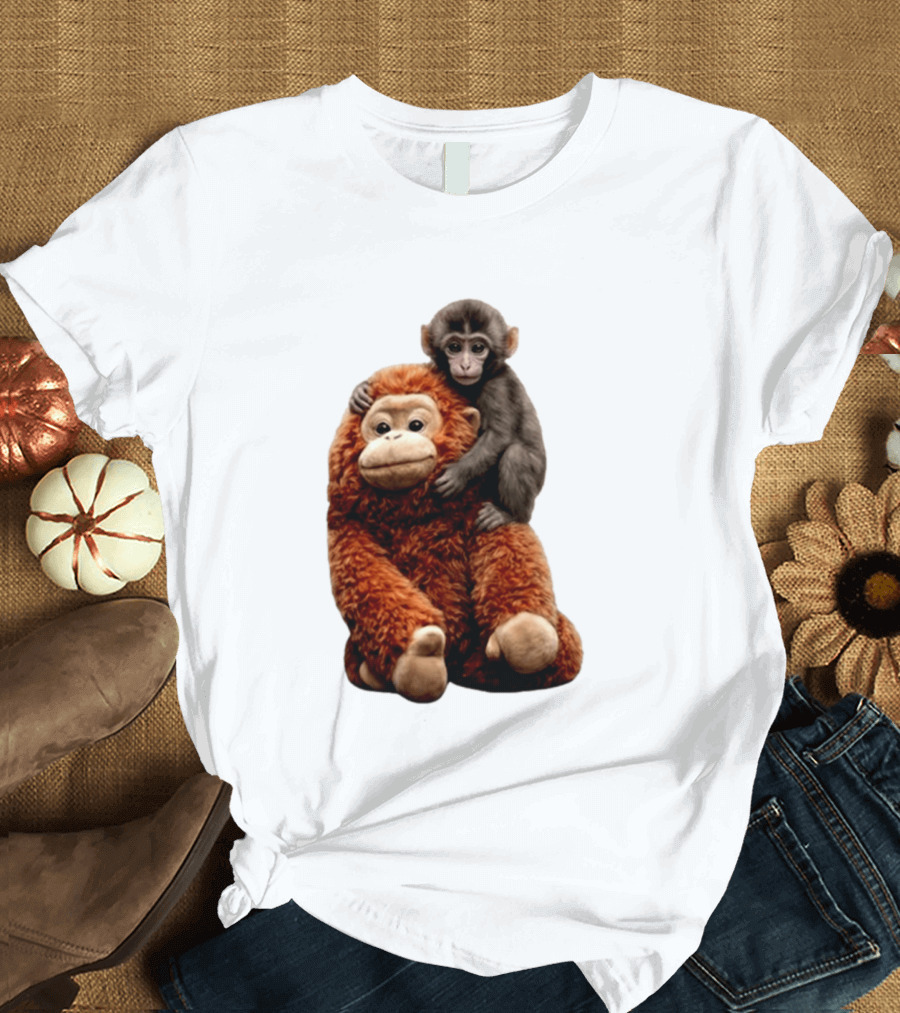 Monkey Punch Plush Toy And Baby Monkey Cuddling Image T-Shirt
