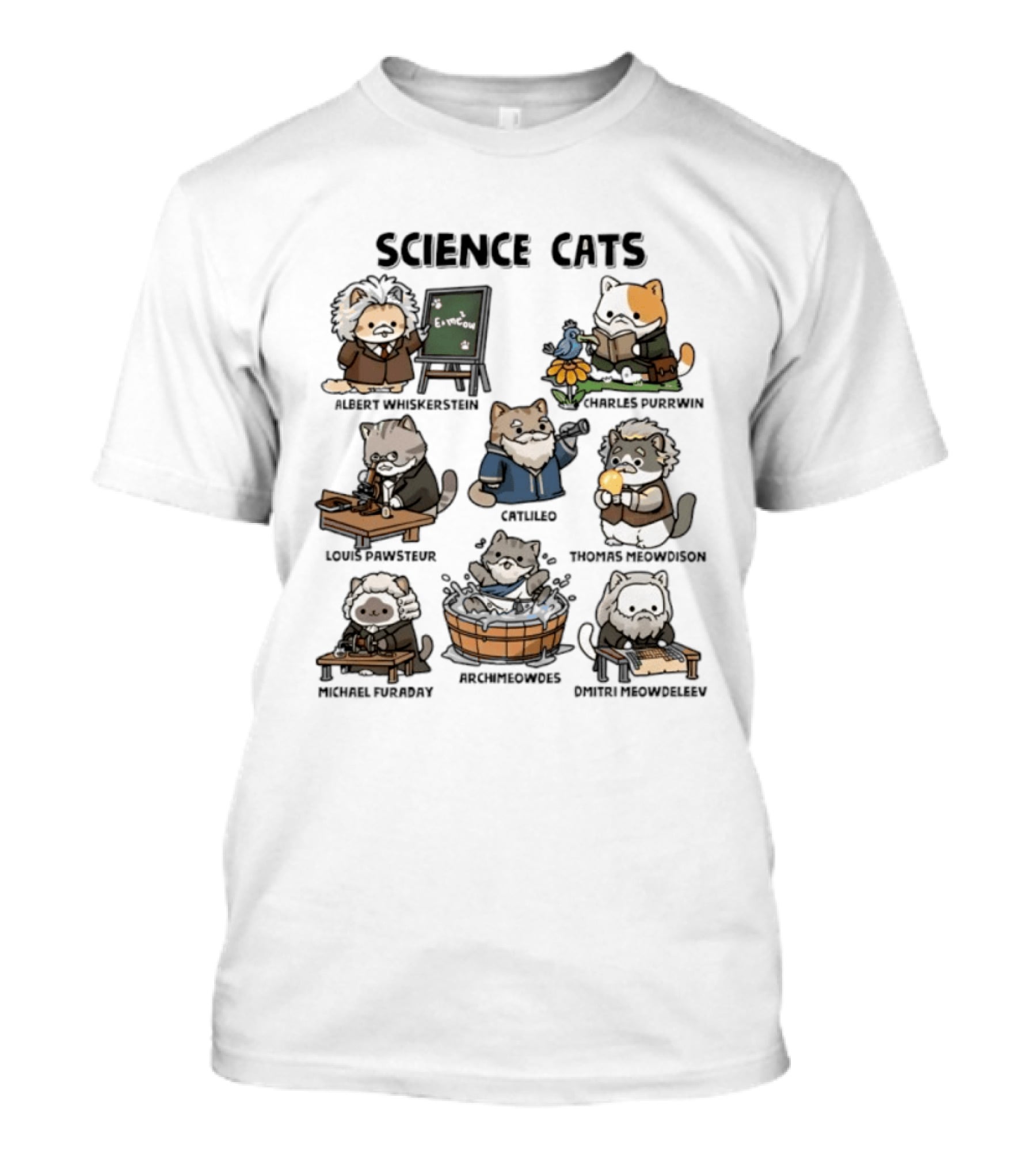 Science Cats Einstein Galileo Hypurrnicus Curieos Purrnicus Newton Hisshopper Tesla Furraday Hisskampf T-Shirt