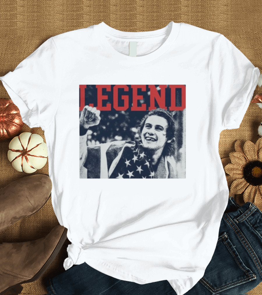 The Ice Sacrifice Jack Hughes Legend Fist Raised American Flag T-Shirt