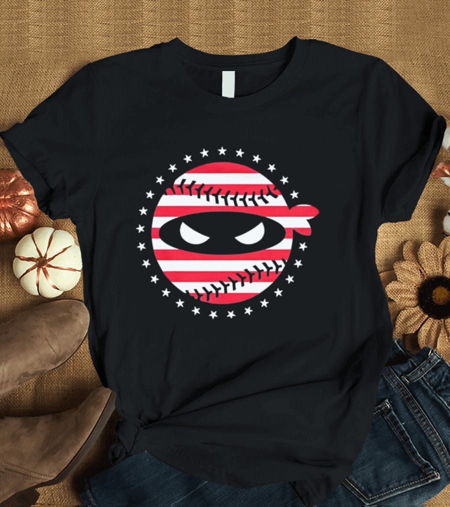 Pitching Ninja USA Flag Baseball Style Stars And Stripes T-Shirt