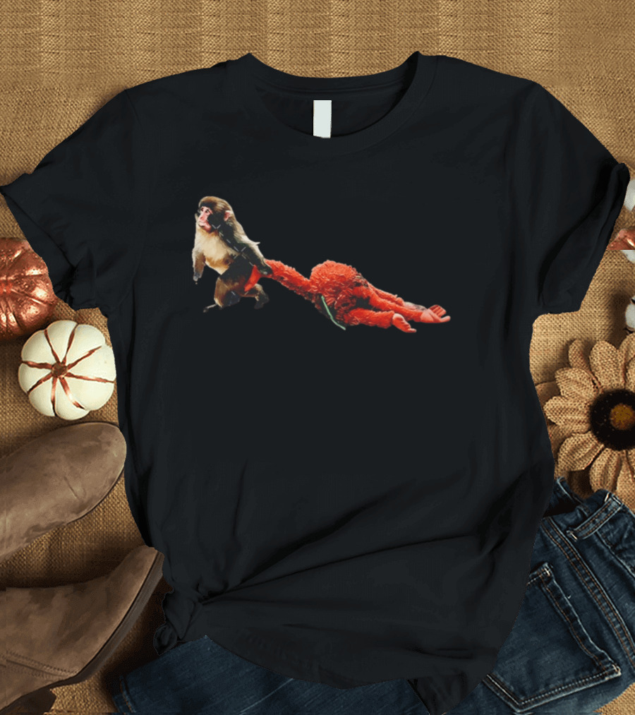 Punch Baby Monkey Dragging Emotional Plush Toy T-Shirt