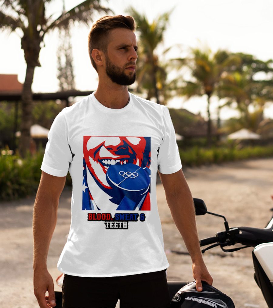 Blood Sweat Teeth Jack Hughes USA Olympic Hockey Gold Medal Champs T-Shirt