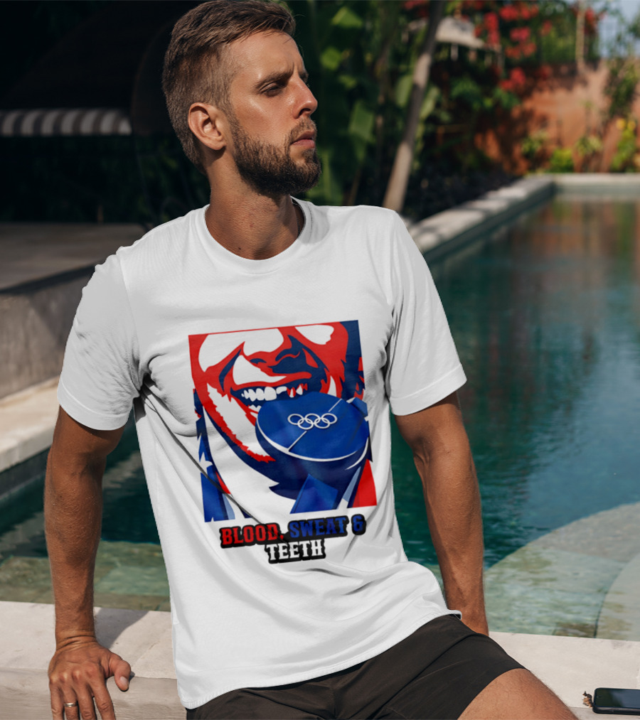 Blood Sweat Teeth Jack Hughes USA Olympic Hockey Gold Medal Champs T-Shirt