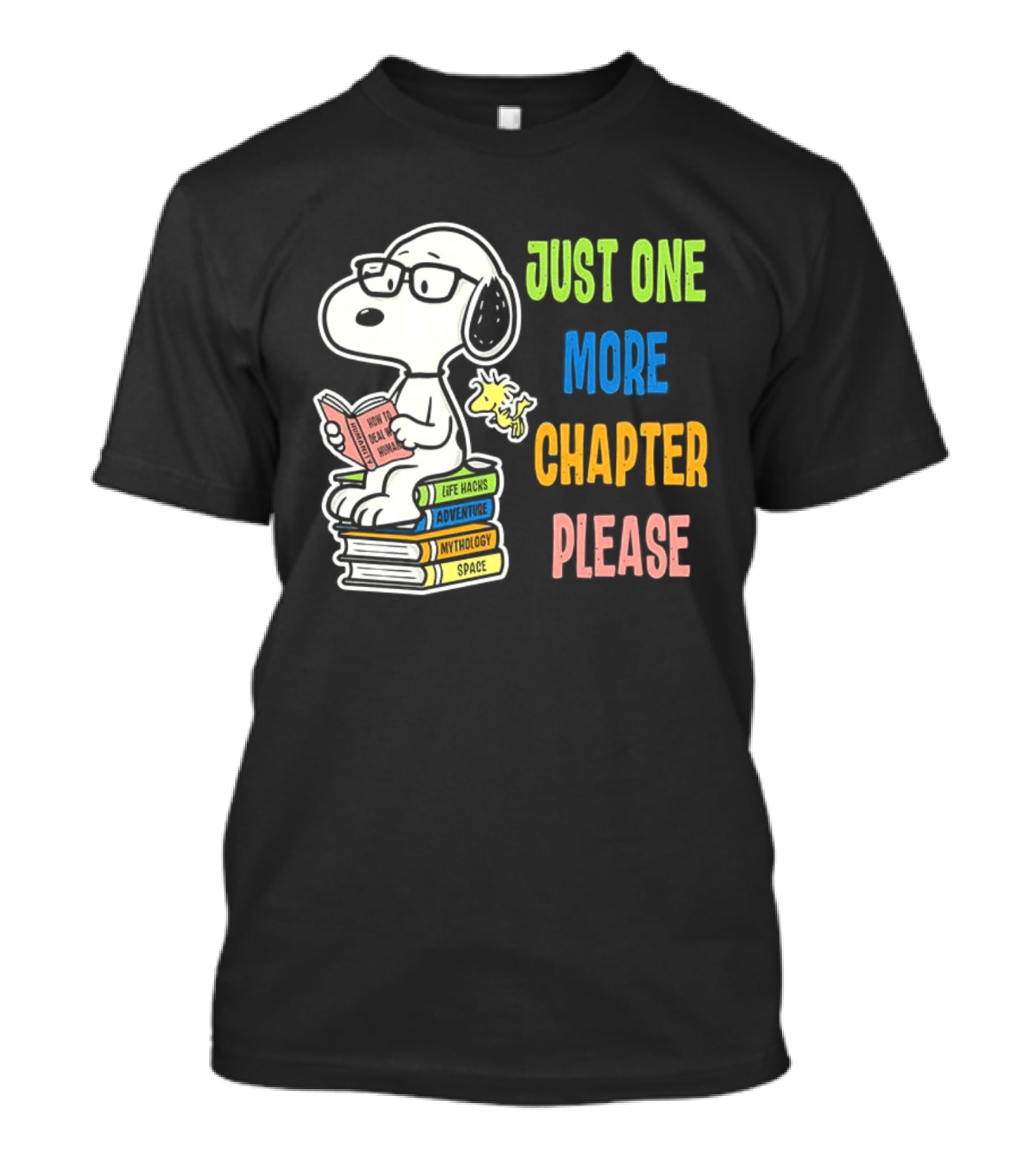 Snoopy Just One More Chapter Please Peanuts Reading Glasses Books Stack T-Shirt