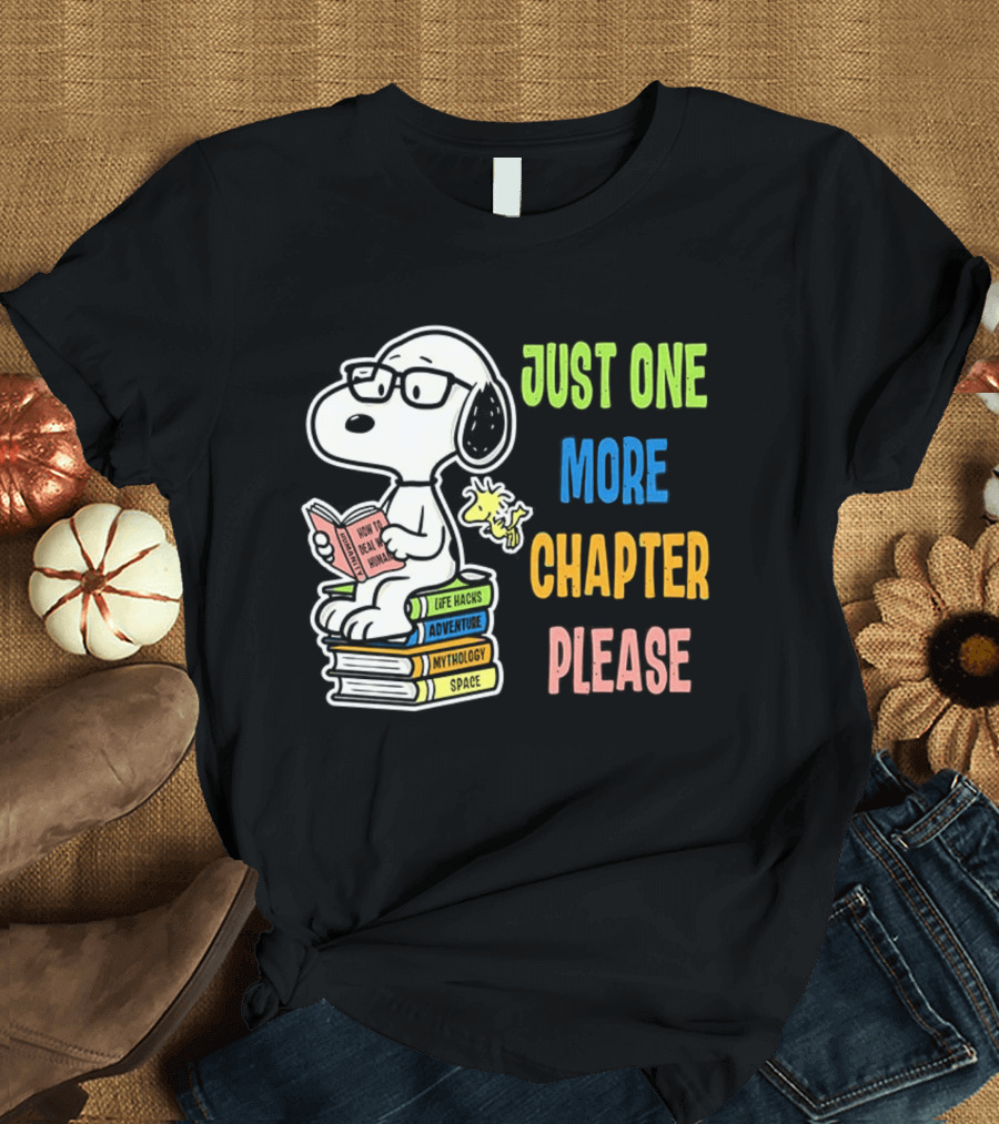 Snoopy Just One More Chapter Please Peanuts Reading Glasses Books Stack T-Shirt