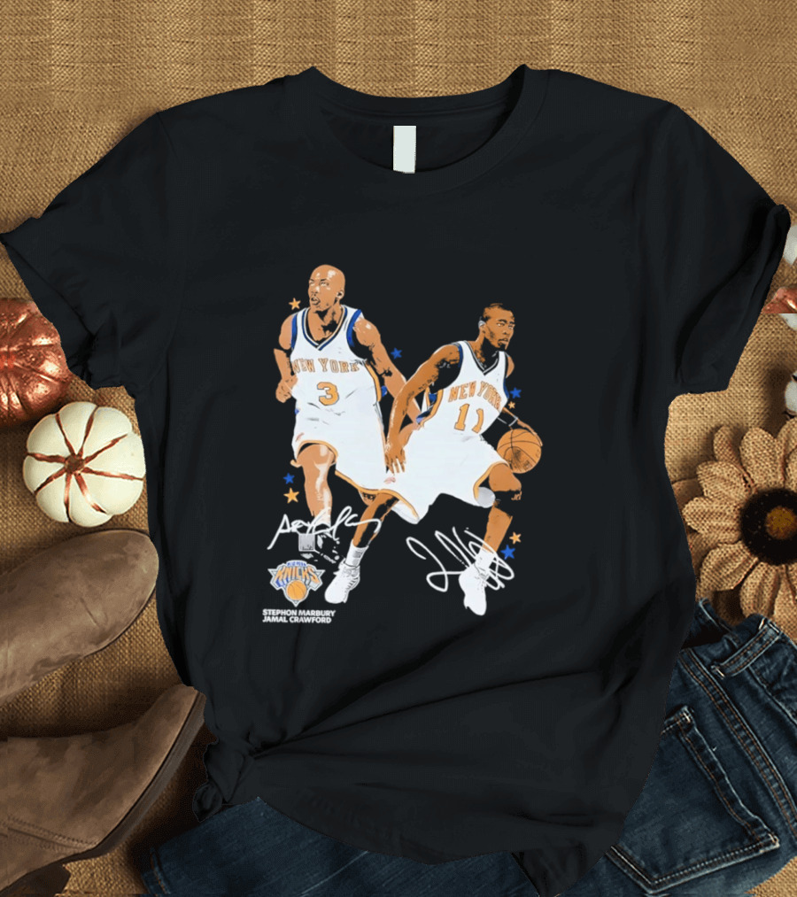 Stephon Marbury Jamal Crawford New York Knicks 3 11 Signatures T-Shirt