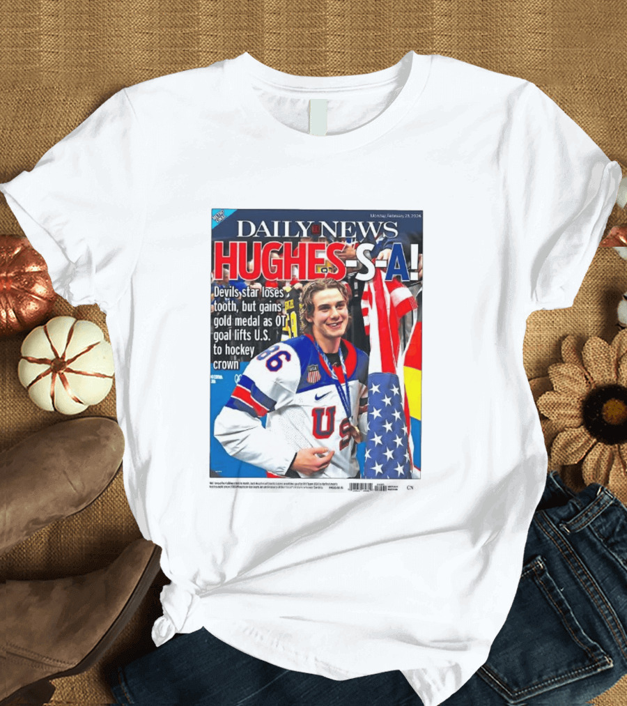Daily News Jack Hughes S A Gold Medal US Hockey Devil Star T-Shirt