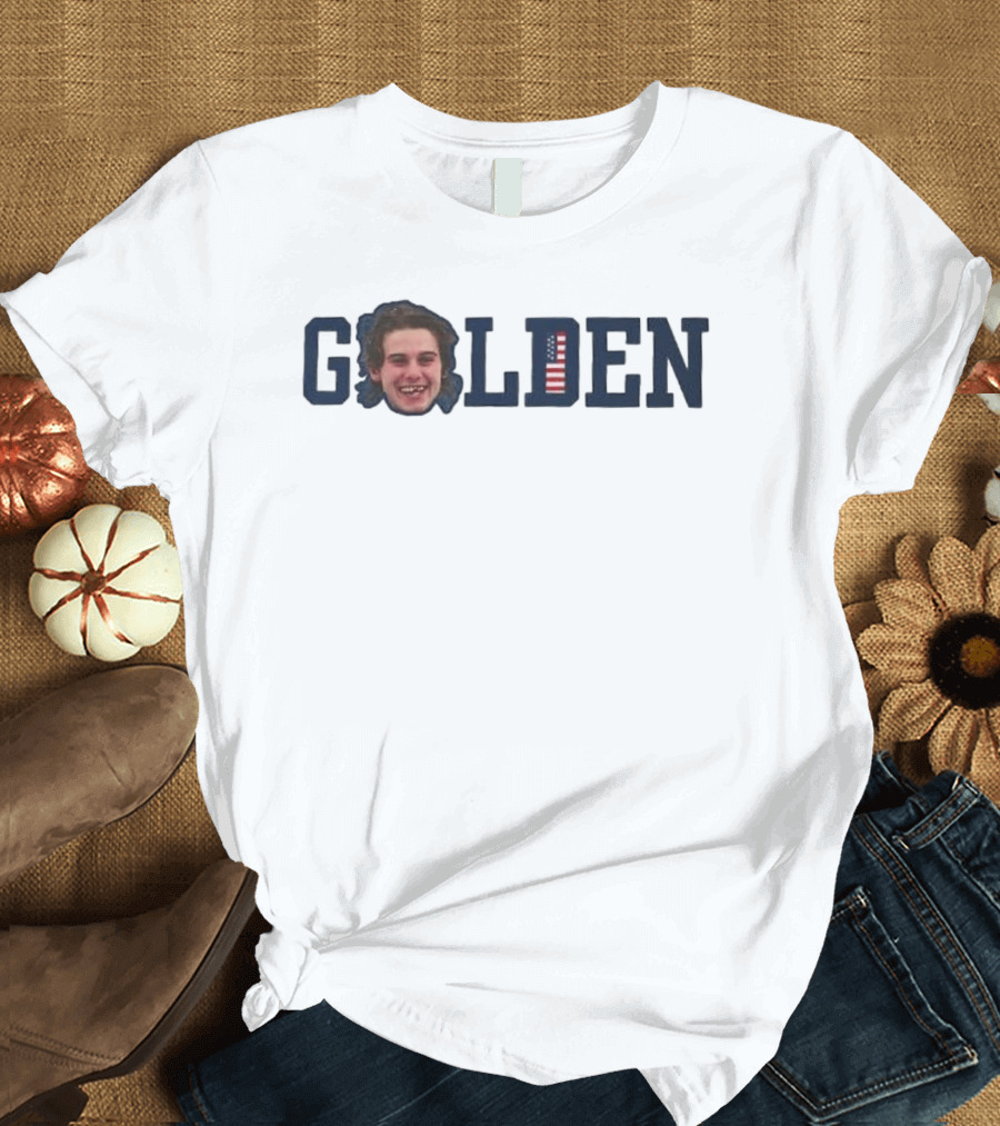 Jack Hughes Golden USA Flag Hockey Smile 2026 T-Shirt