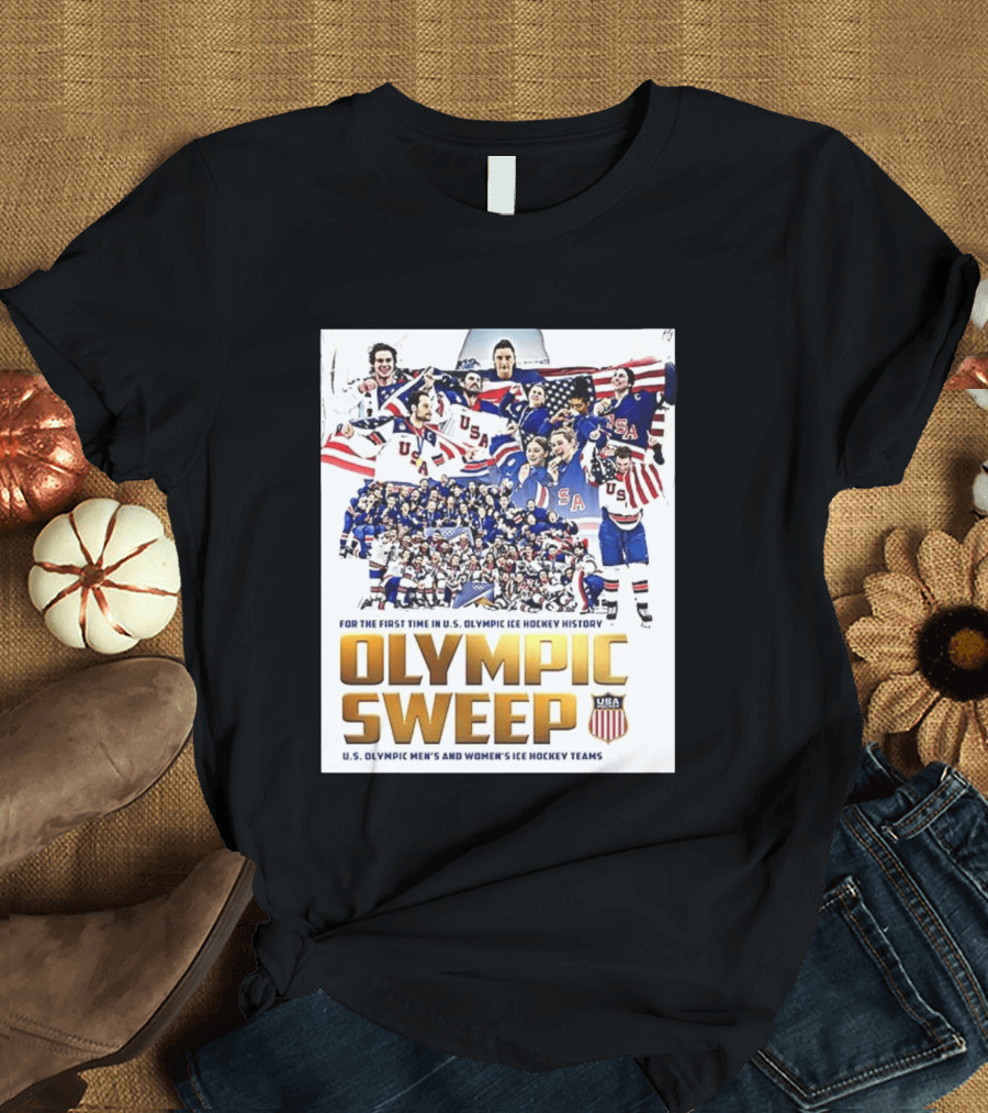 U.S. Olympic Ice Hockey History First Sweep Men's And Women's Teams T-Shirt