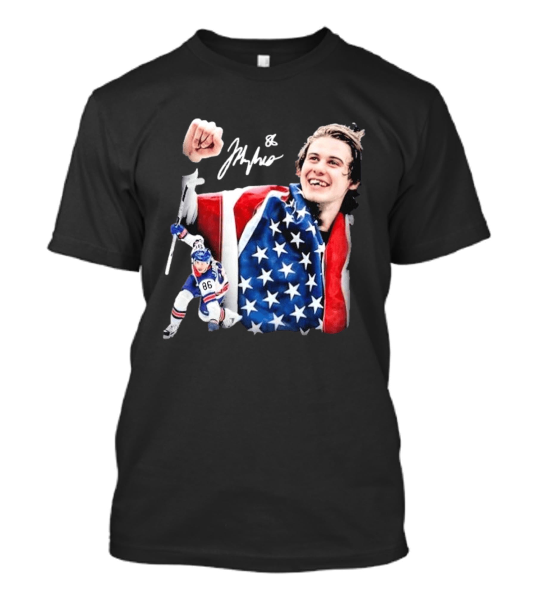 Jack Hughes USA Hockey Golden Goal Celebration T-Shirt